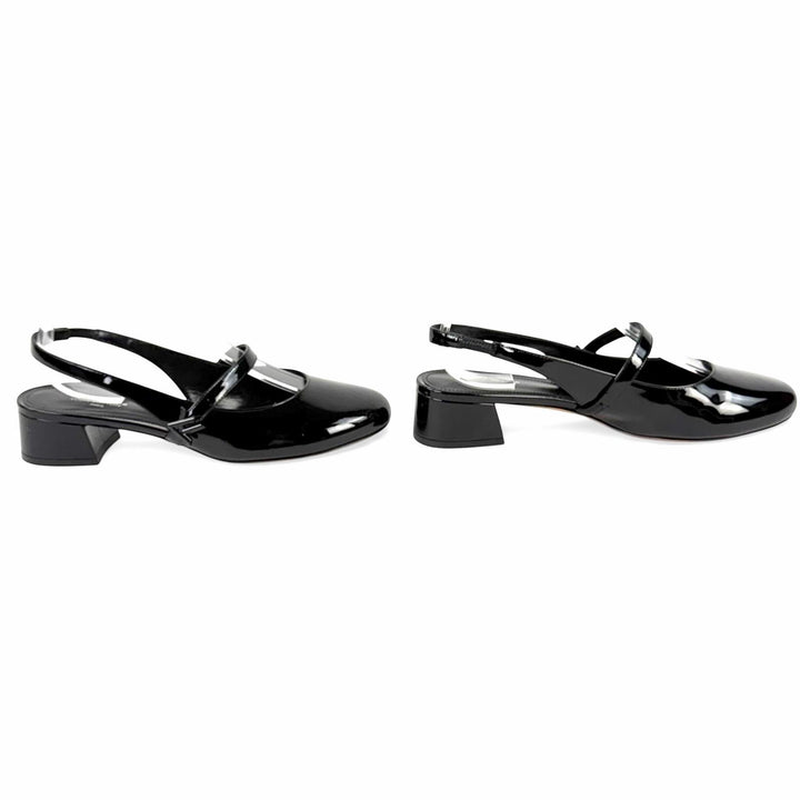 Excellent LOUIS VUITTON pumps Romy Slingback Pump black enamel Women 37.5