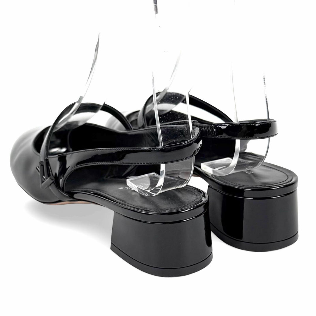 Excellent LOUIS VUITTON pumps Romy Slingback Pump black enamel Women 37.5