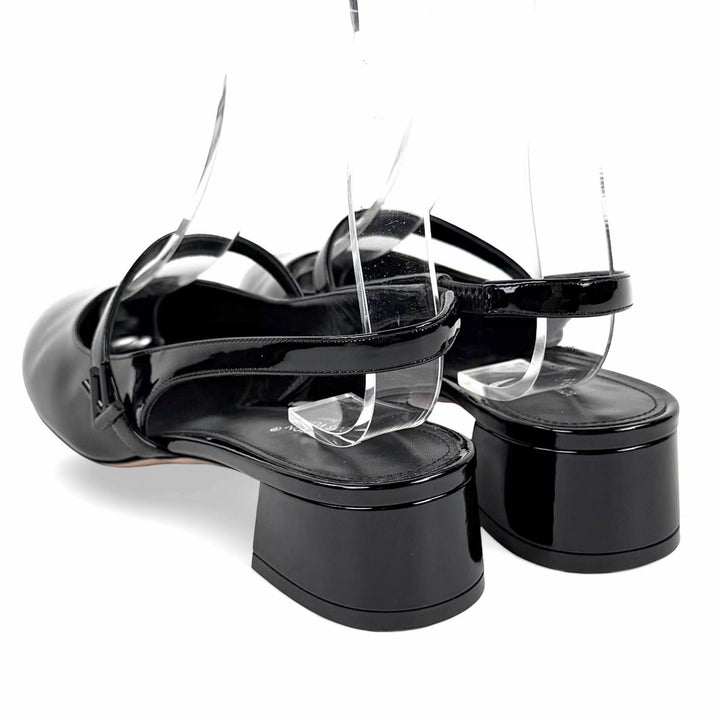 Excellent LOUIS VUITTON pumps Romy Slingback Pump black enamel Women 37.5