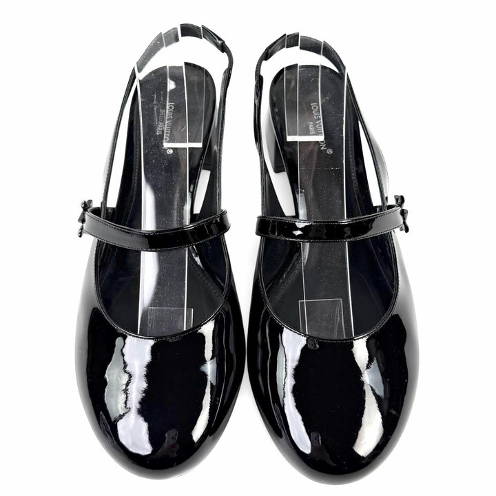 Excellent LOUIS VUITTON pumps Romy Slingback Pump black enamel Women 37.5