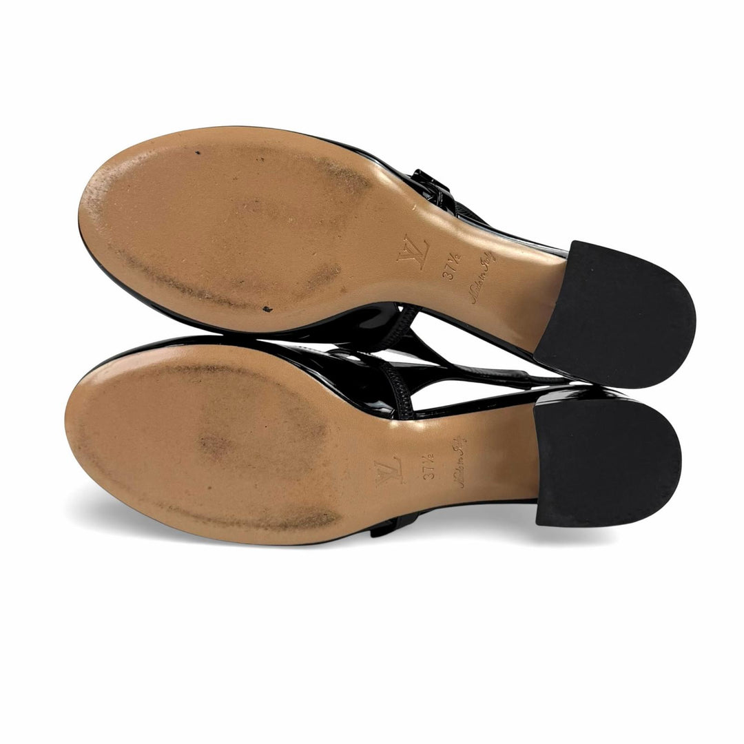 Excellent LOUIS VUITTON pumps Romy Slingback Pump black enamel Women 37.5