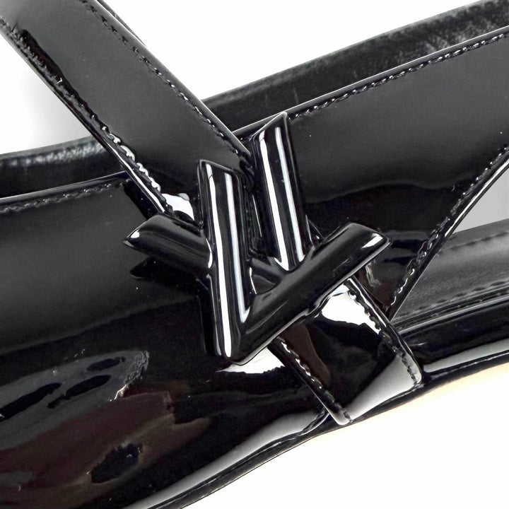 Excellent LOUIS VUITTON pumps Romy Slingback Pump black enamel Women 37.5