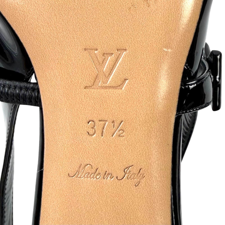 Excellent LOUIS VUITTON pumps Romy Slingback Pump black enamel Women 37.5