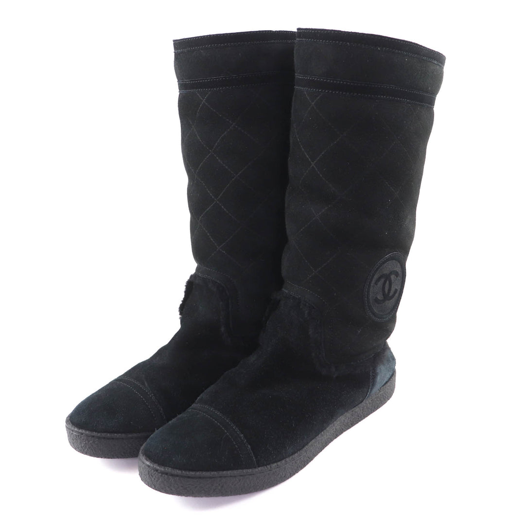 Great CHANEL boots black Mouton Women 38 G26557