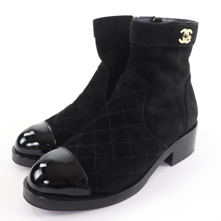 Great CHANEL short boots COCO Mark Turnlock Matelasse Suede Leather 37 G36763