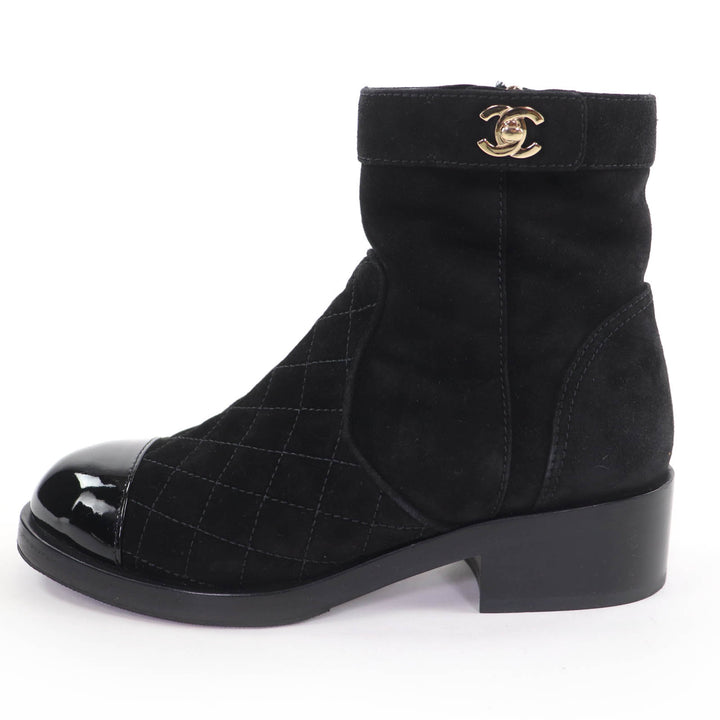 Great CHANEL short boots COCO Mark Turnlock Matelasse Suede Leather 37 G36763