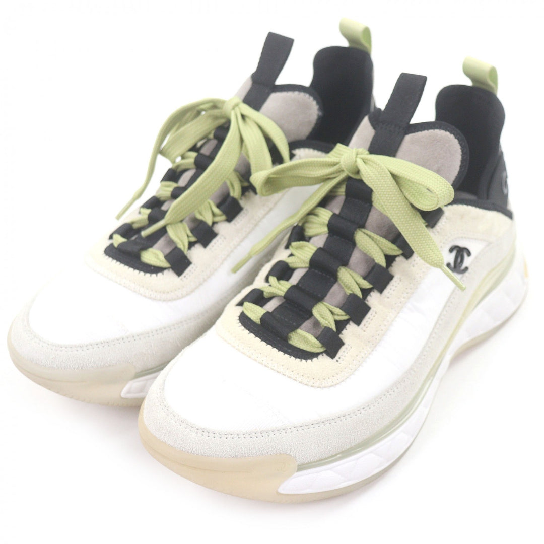 Great CHANEL Low cut sneakers 20K COCO Mark Beige Suede leather mens 39 G35617