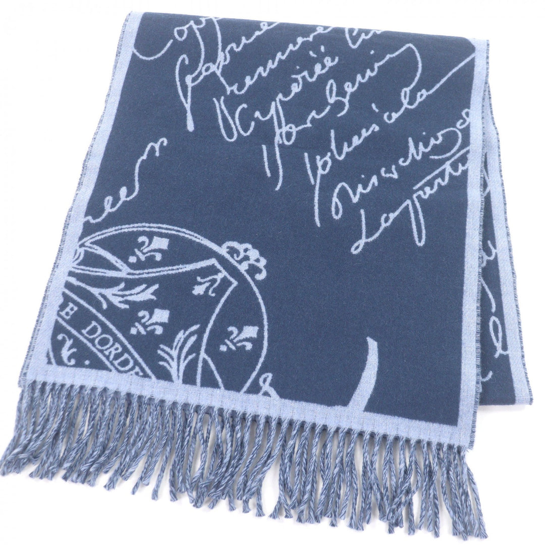 Excellent BERLUTI Scarf Calligraphy Scritto Double-Faced