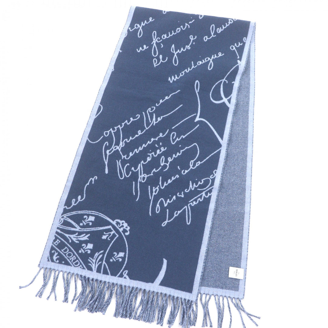 Excellent BERLUTI Scarf Calligraphy Scritto Double-Faced