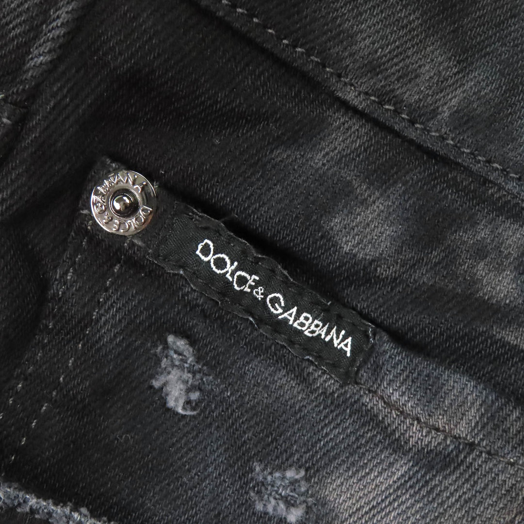Discounted Great DOLCE&GABBANA Denim pants Logo metal plate distressed Black 46 GY07CD