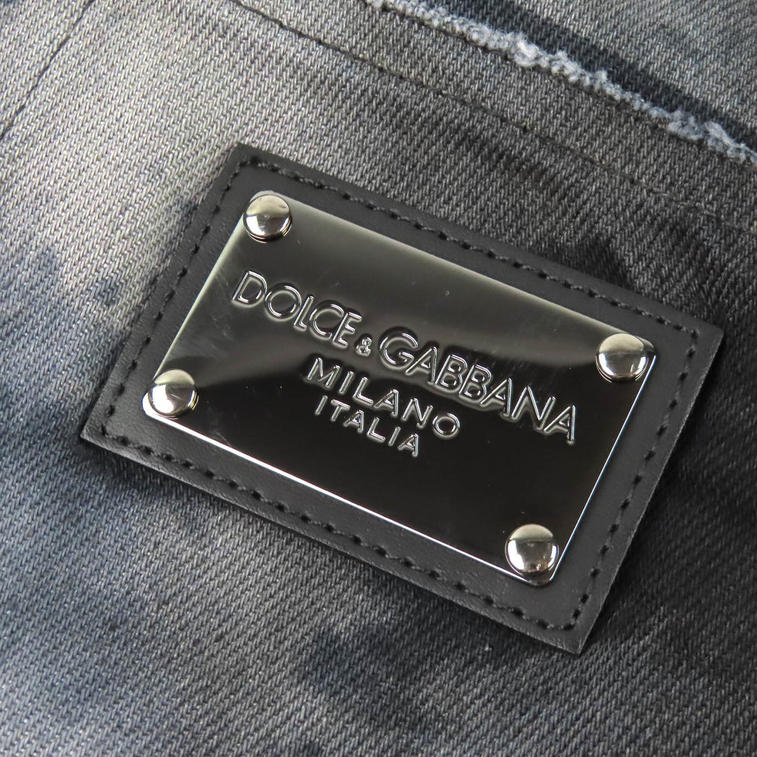 Discounted Great DOLCE&GABBANA Denim pants Logo metal plate distressed Black 46 GY07CD
