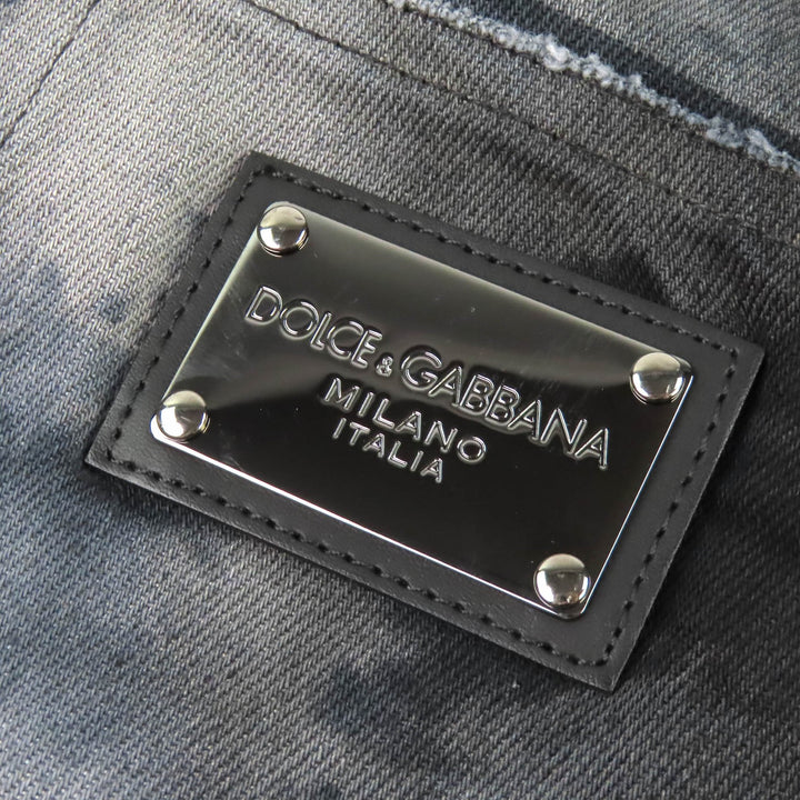 Discounted Great DOLCE&GABBANA Denim pants Logo metal plate distressed Black 46 GY07CD