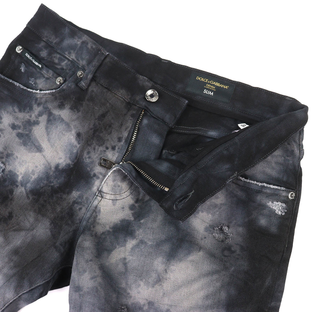 Discounted Great DOLCE&GABBANA Denim pants Logo metal plate distressed Black 46 GY07CD