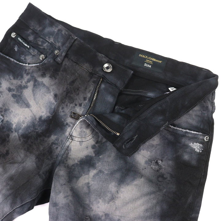 Discounted Great DOLCE&GABBANA Denim pants Logo metal plate distressed Black 46 GY07CD