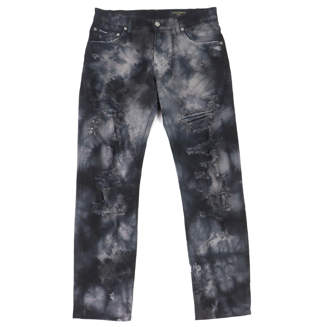 Discounted Great DOLCE&GABBANA Denim pants Logo metal plate distressed Black 46 GY07CD