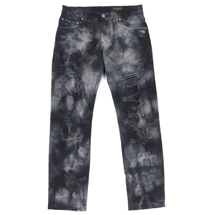Discounted Great DOLCE&GABBANA Denim pants Logo metal plate distressed Black 46 GY07CD