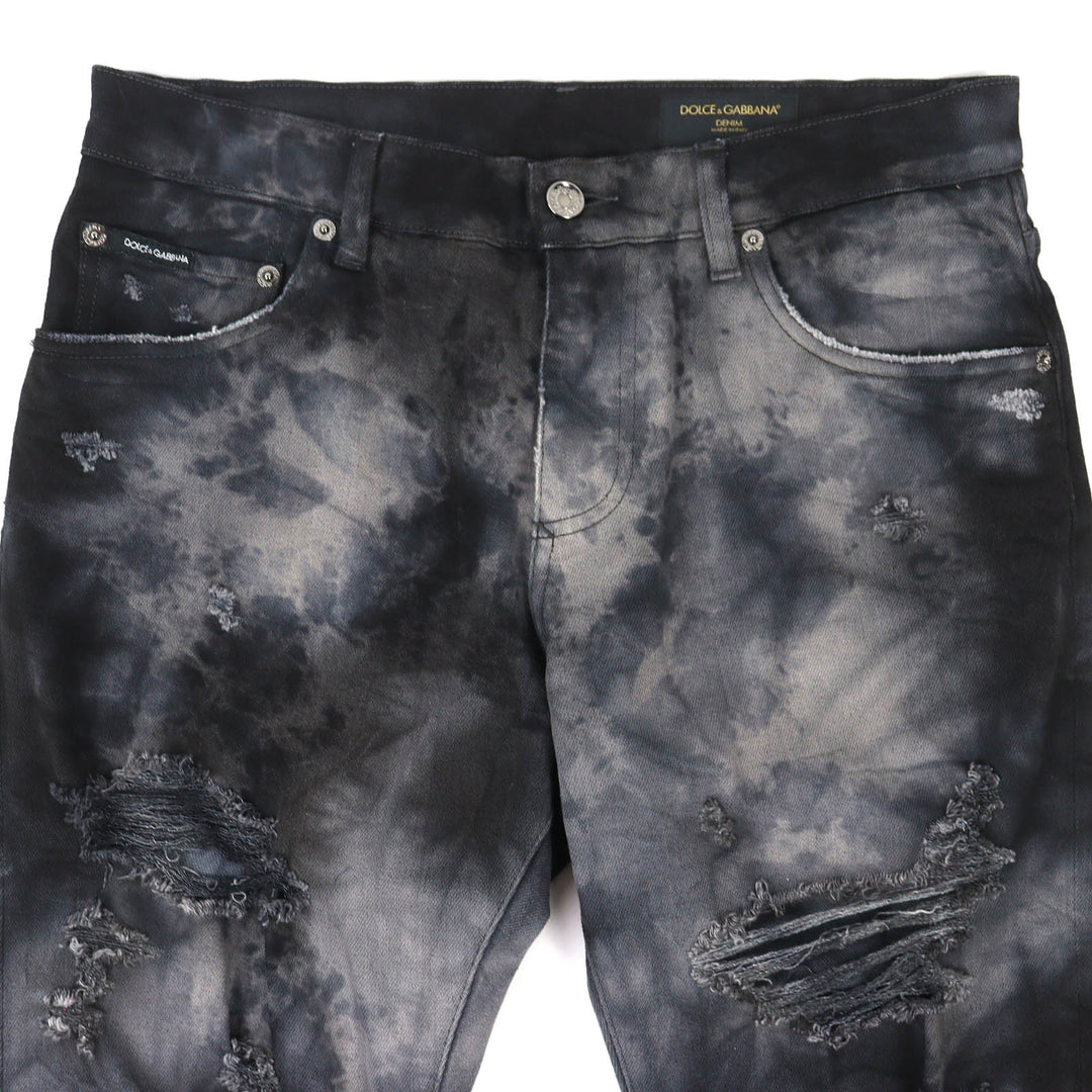 Discounted Great DOLCE&GABBANA Denim pants Logo metal plate distressed Black 46 GY07CD