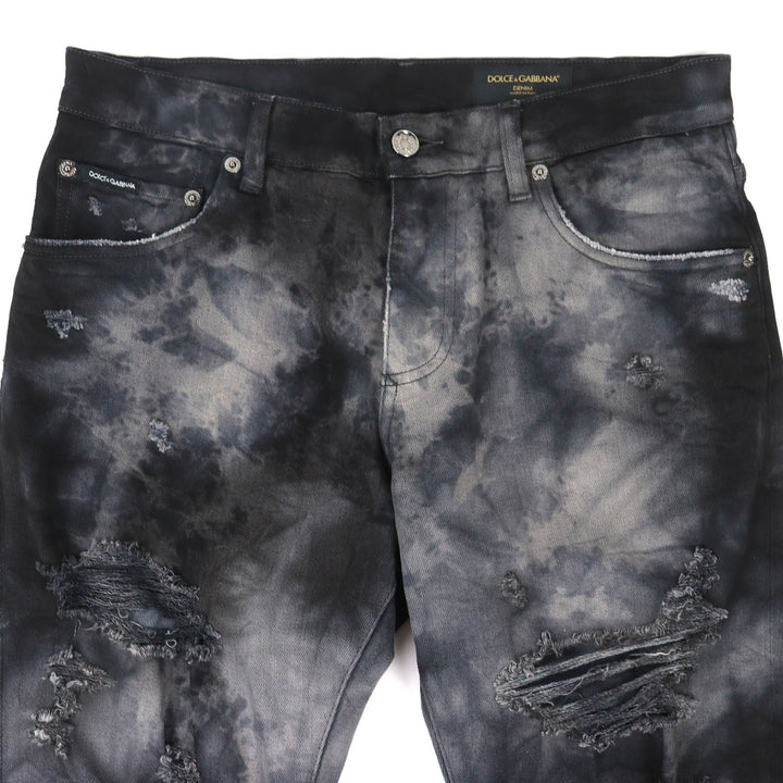 Discounted Great DOLCE&GABBANA Denim pants Logo metal plate distressed Black 46 GY07CD