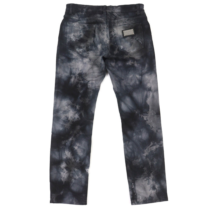 Discounted Great DOLCE&GABBANA Denim pants Logo metal plate distressed Black 46 GY07CD