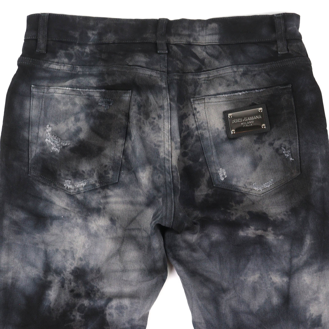 Discounted Great DOLCE&GABBANA Denim pants Logo metal plate distressed Black 46 GY07CD