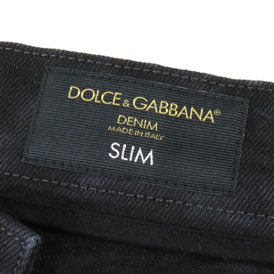 Discounted Great DOLCE&GABBANA Denim pants Logo metal plate distressed Black 46 GY07CD