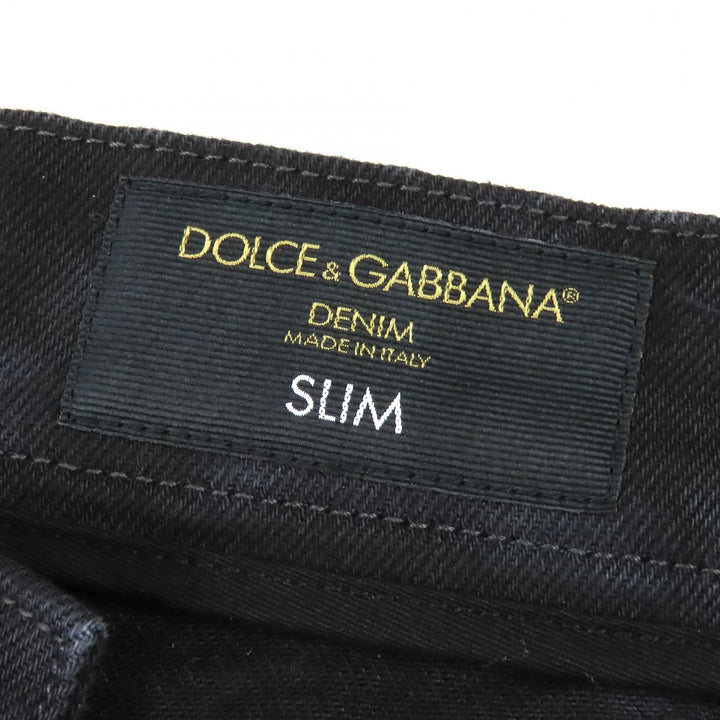 Discounted Great DOLCE&GABBANA Denim pants Logo metal plate distressed Black 46 GY07CD