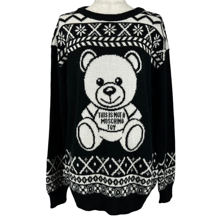 Excellent MOSCHINO knit Jacquard Teddy Bear black acrylic Women XS KD7233118
