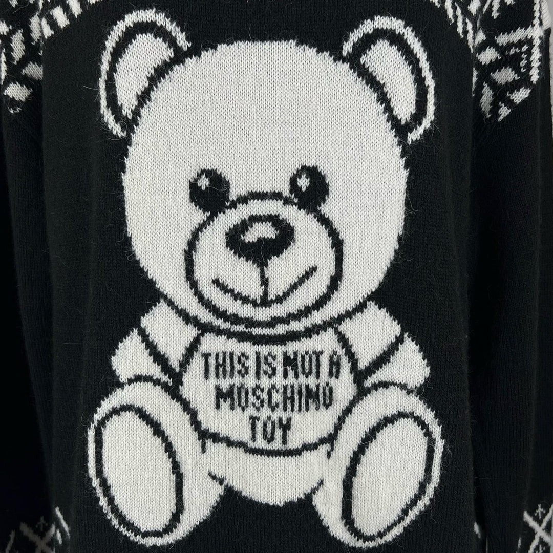 Excellent MOSCHINO knit Jacquard Teddy Bear black acrylic Women XS KD7233118