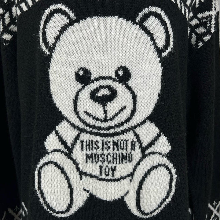 Excellent MOSCHINO knit Jacquard Teddy Bear black acrylic Women XS KD7233118