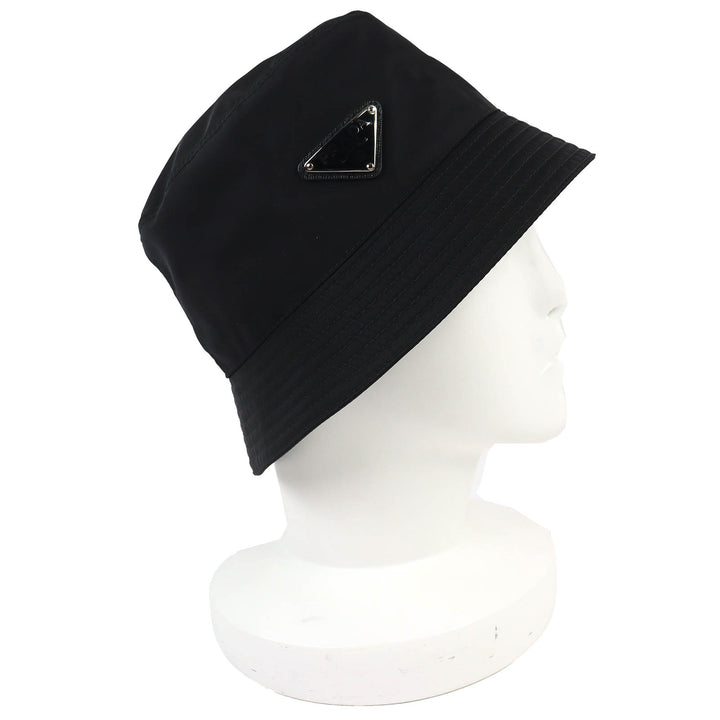 Great PRADA hat Triangle logo RE-NYLON bucket hat black recycled S 1HC137