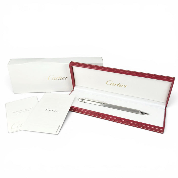 Excellent Cartier Ballpoint pen Must de Cartier Logo engraved, hairline finish,