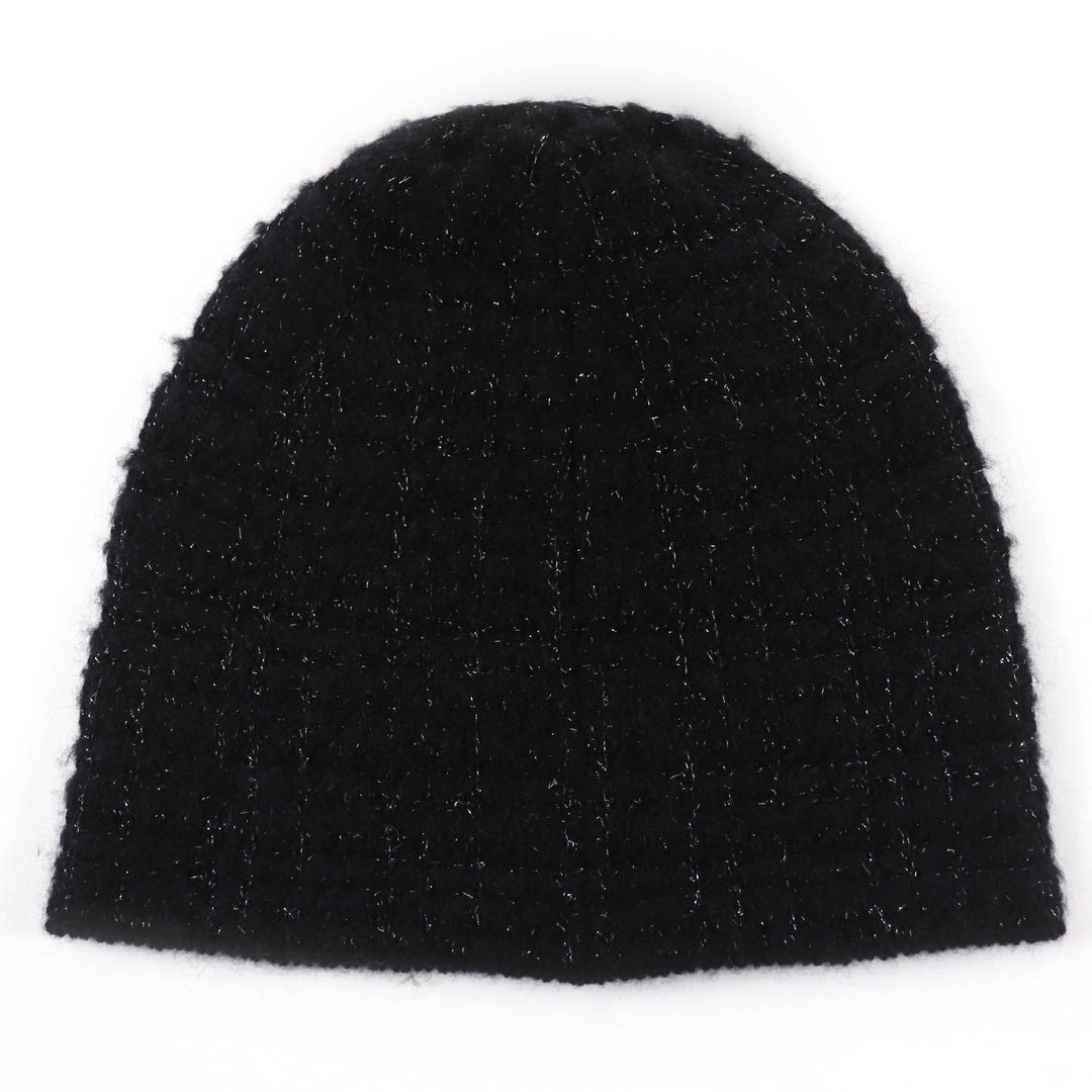 Great CHANEL Knit cap COCO Mark Tweed black cashmere Women
