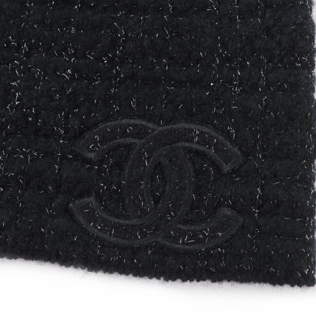 Great CHANEL Knit cap COCO Mark Tweed black cashmere Women