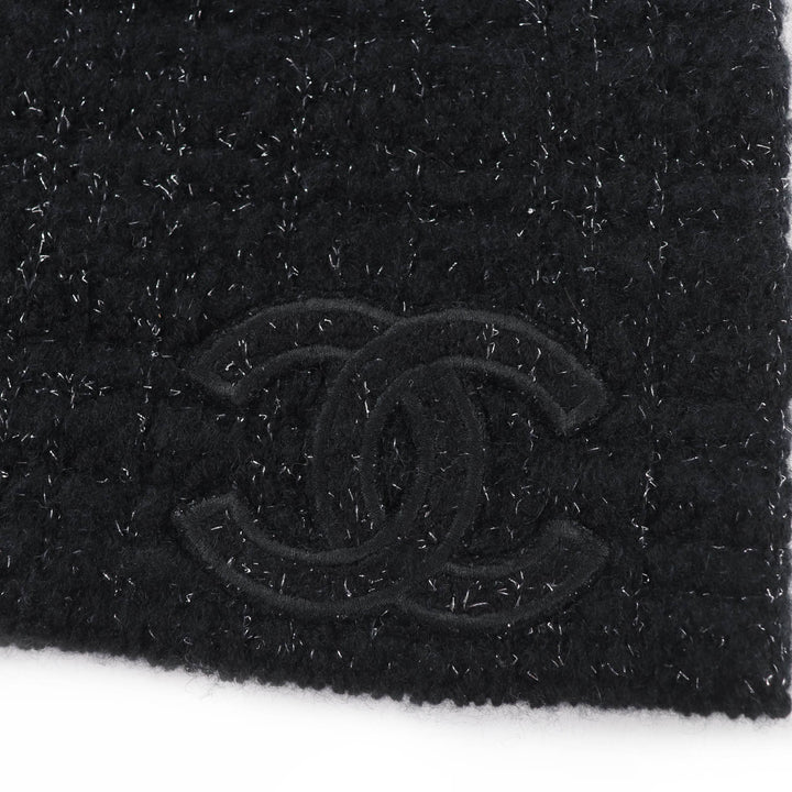Great CHANEL Knit cap COCO Mark Tweed black cashmere Women