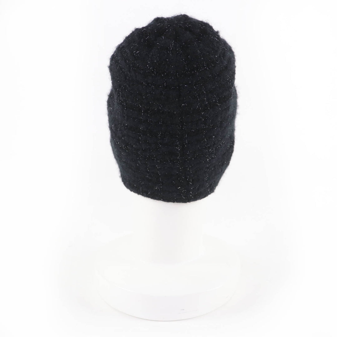 Great CHANEL Knit cap COCO Mark Tweed black cashmere Women