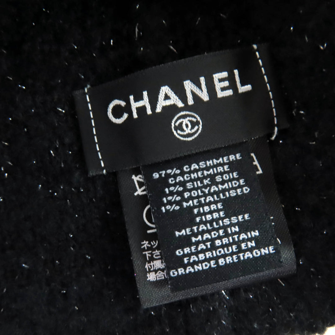 Great CHANEL Knit cap COCO Mark Tweed black cashmere Women