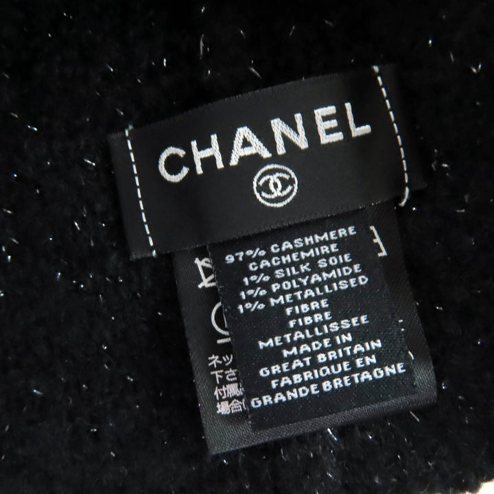 Great CHANEL Knit cap COCO Mark Tweed black cashmere Women