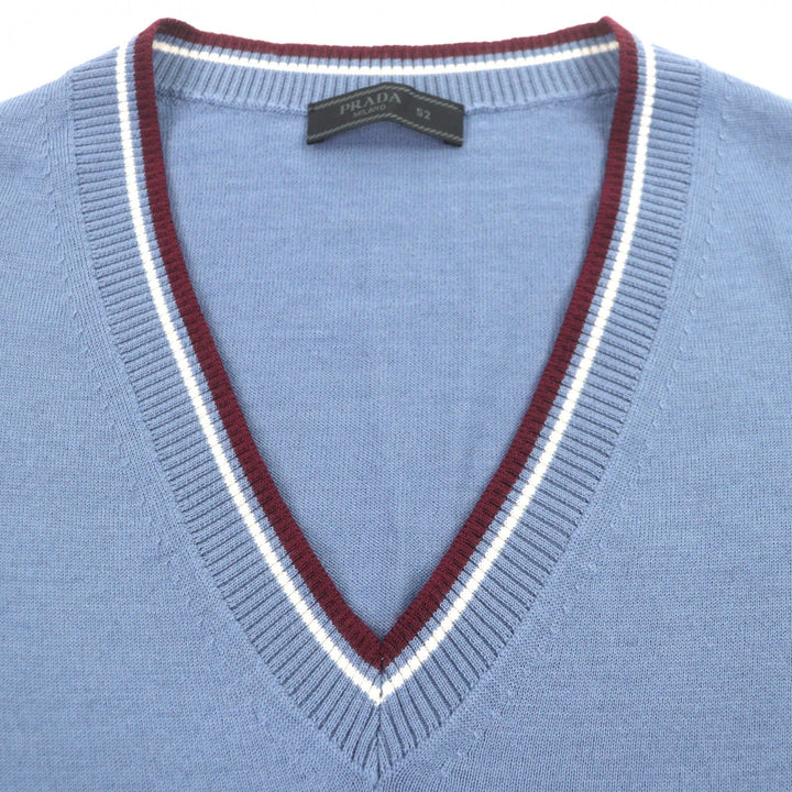 Great PRADA sweater V-neck knit blue wool mens 52 UMA793