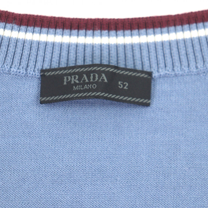 Great PRADA sweater V-neck knit blue wool mens 52 UMA793