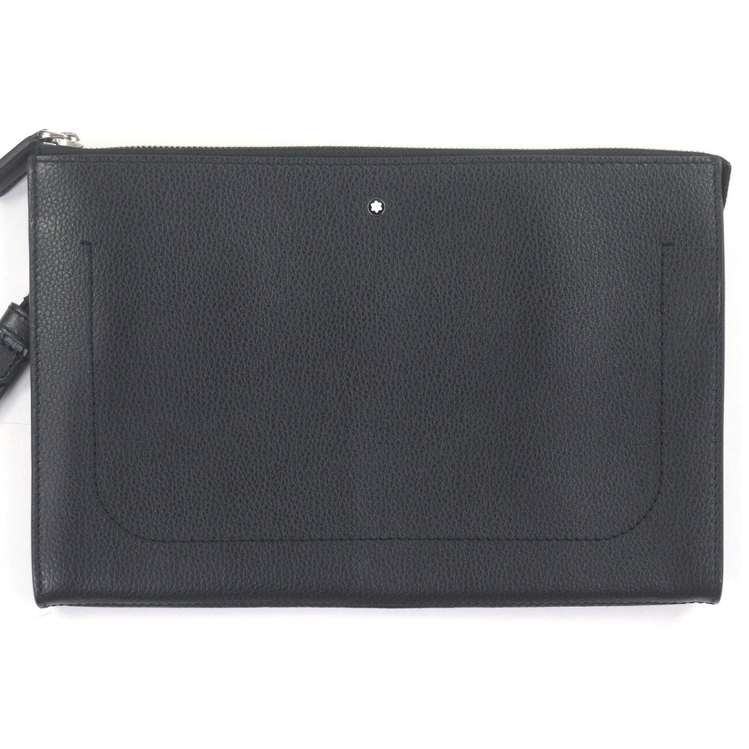 Excellent MONTBLANC Clutch bag white star black Soft grain calf Leather mens