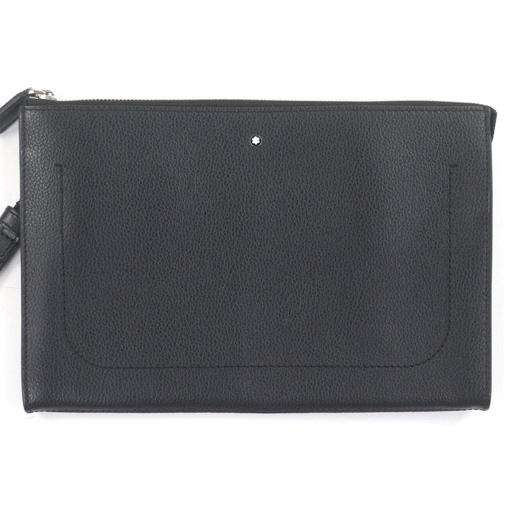 Excellent MONTBLANC Clutch bag white star black Soft grain calf Leather mens