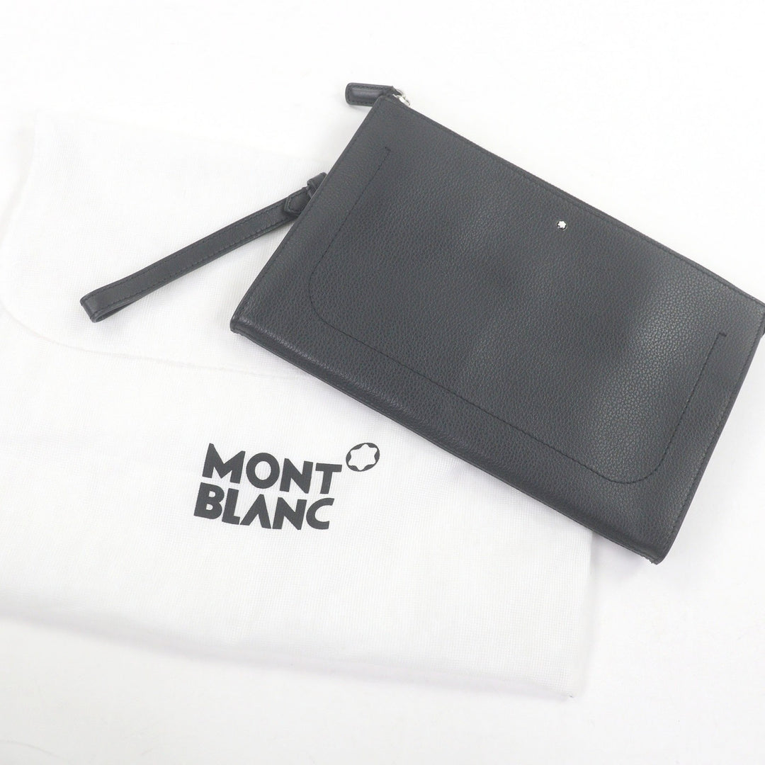 Excellent MONTBLANC Clutch bag white star black Soft grain calf Leather mens