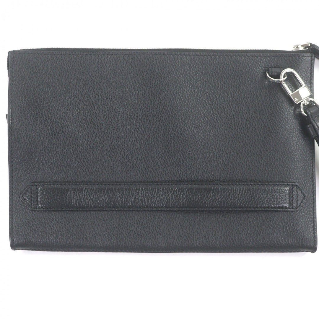 Excellent MONTBLANC Clutch bag white star black Soft grain calf Leather mens