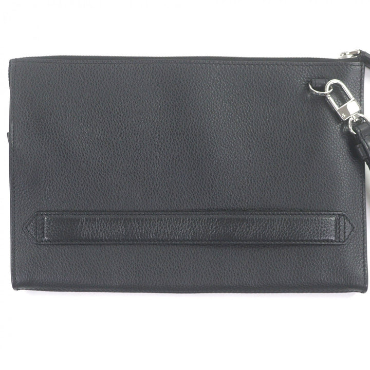 Excellent MONTBLANC Clutch bag white star black Soft grain calf Leather mens