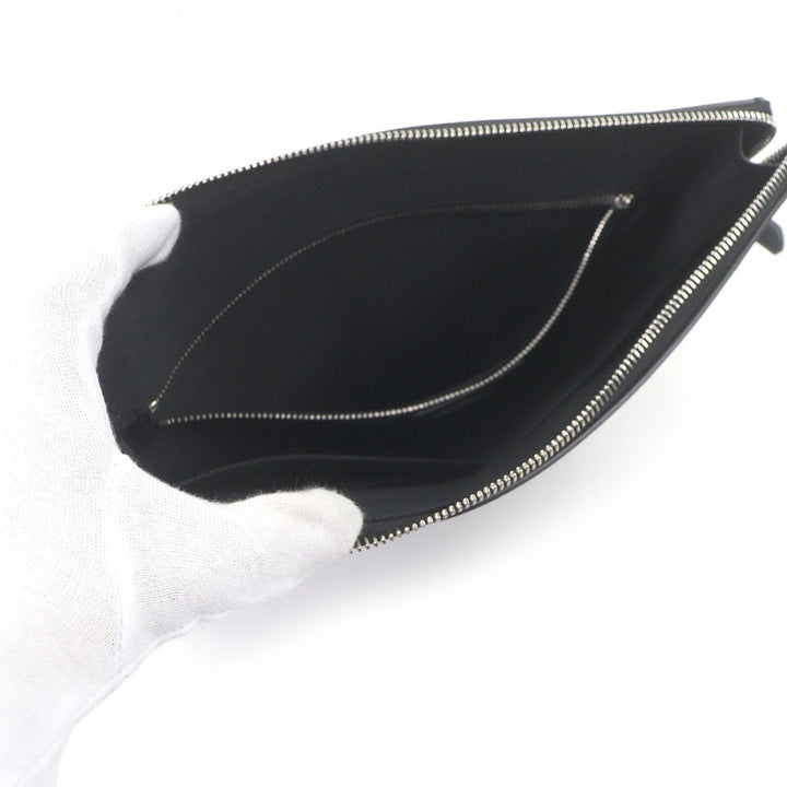 Excellent MONTBLANC Clutch bag white star black Soft grain calf Leather mens