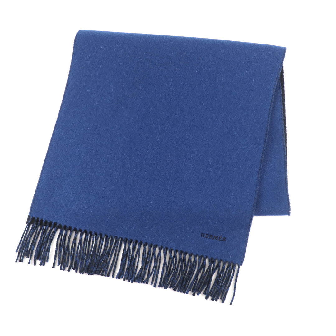 Great HERMES Scarf Recto Verso Embroidered logo and fringe scarf cashmere mens