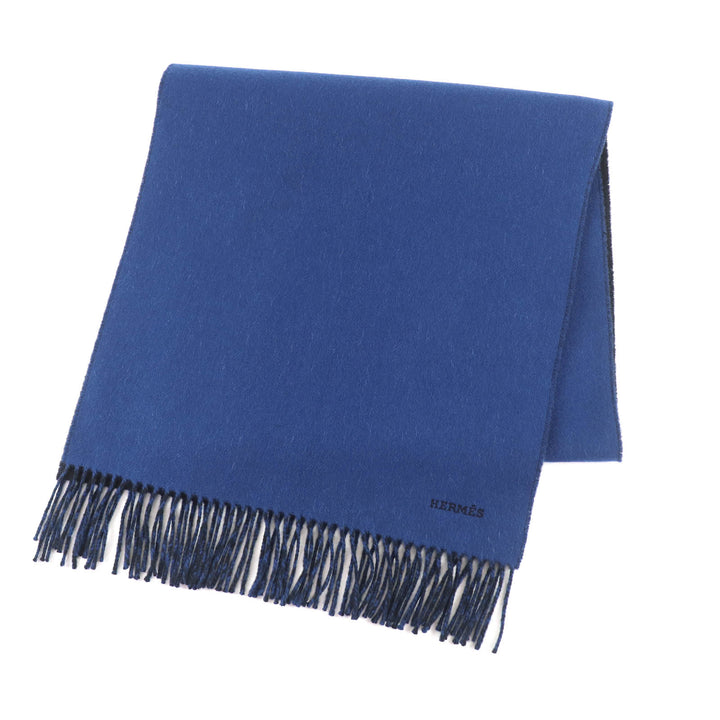 Great HERMES Scarf Recto Verso Embroidered logo and fringe scarf cashmere mens