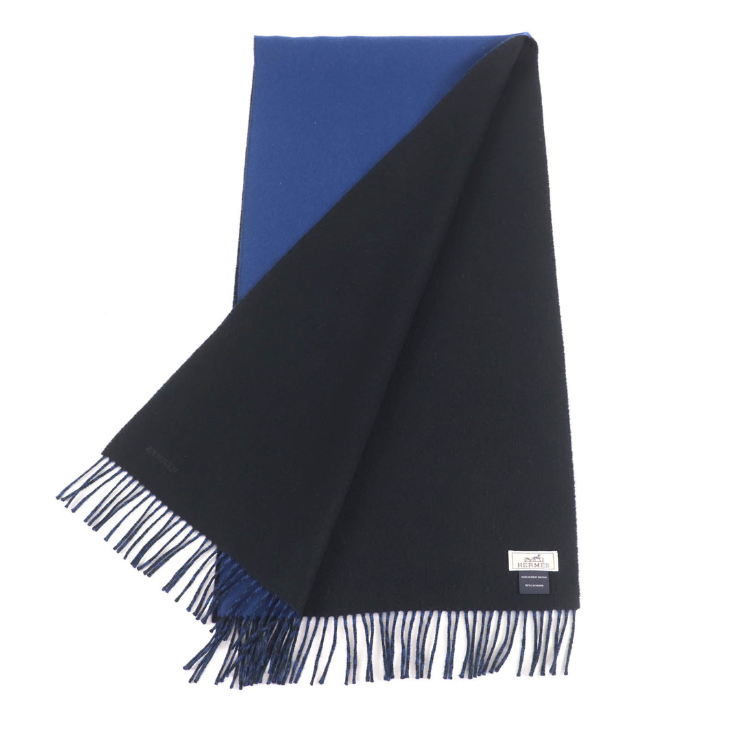 Great HERMES Scarf Recto Verso Embroidered logo and fringe scarf cashmere mens