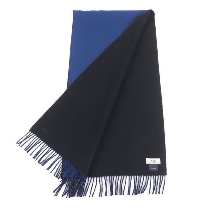 Great HERMES Scarf Recto Verso Embroidered logo and fringe scarf cashmere mens