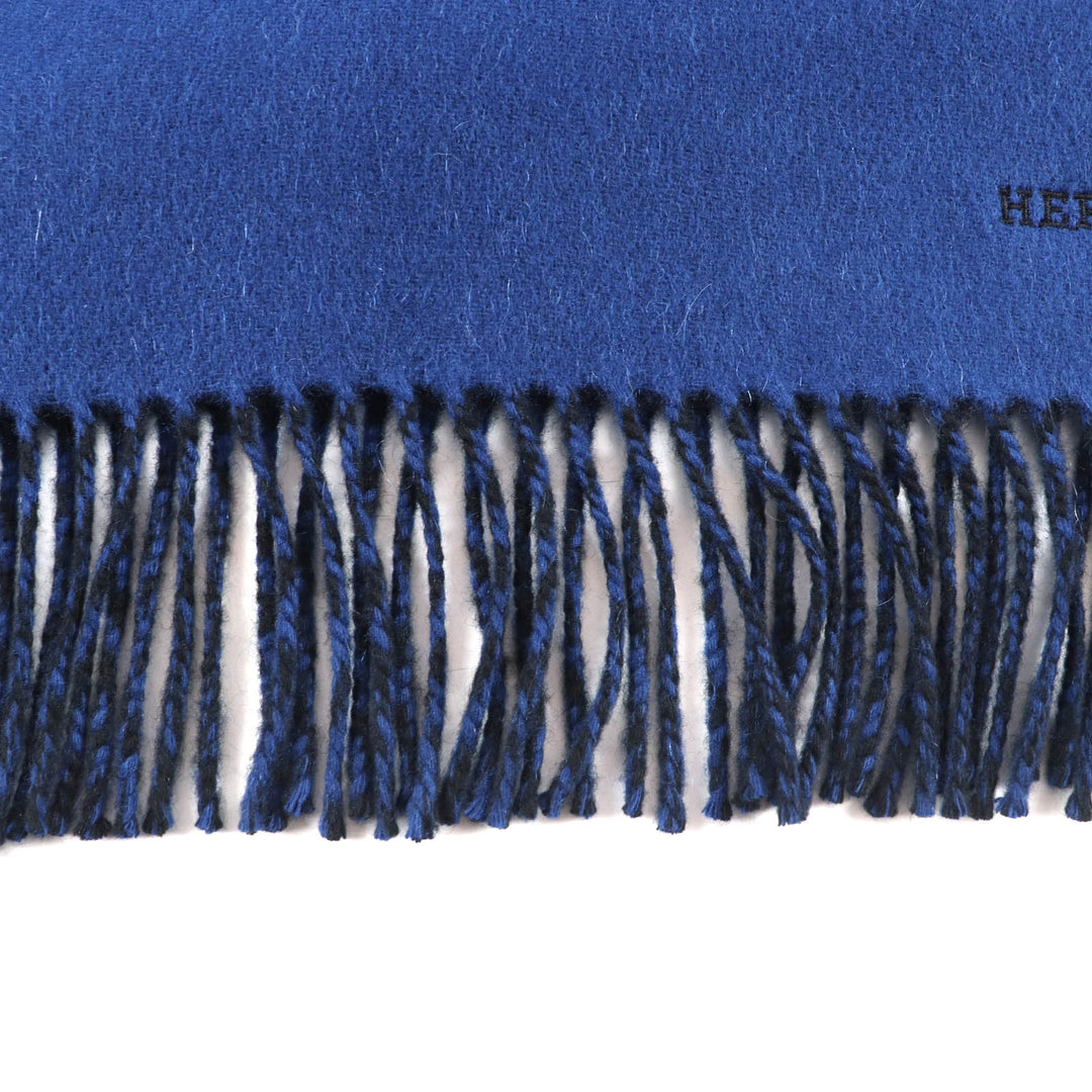 Great HERMES Scarf Recto Verso Embroidered logo and fringe scarf cashmere mens